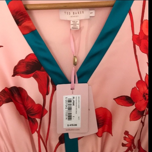 Ted Baker KAROLYN Fantasia Bow Neck Midi Dress Pin - Picture 7 of 8